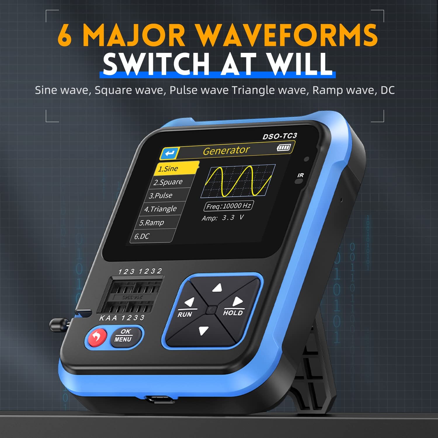 Osciloscopio 3en1 500KHz 10MS/s Generador Señal DDS Tester Transistor Portatil
