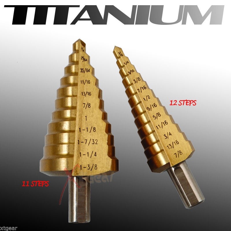 NEW 2 PC STEP DRILL BIT SET 23 SIZES 11 & 12 STEP TITANIUM NITRIDE COATED