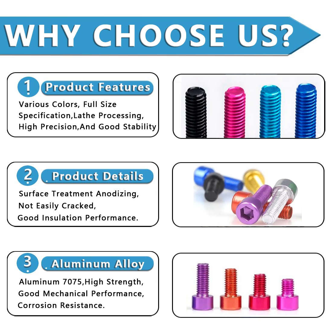M3 M4 M5 M6 Aluminum Allen Bolt DIY Socket Cap Screws Hex Head Anodised Bolts
