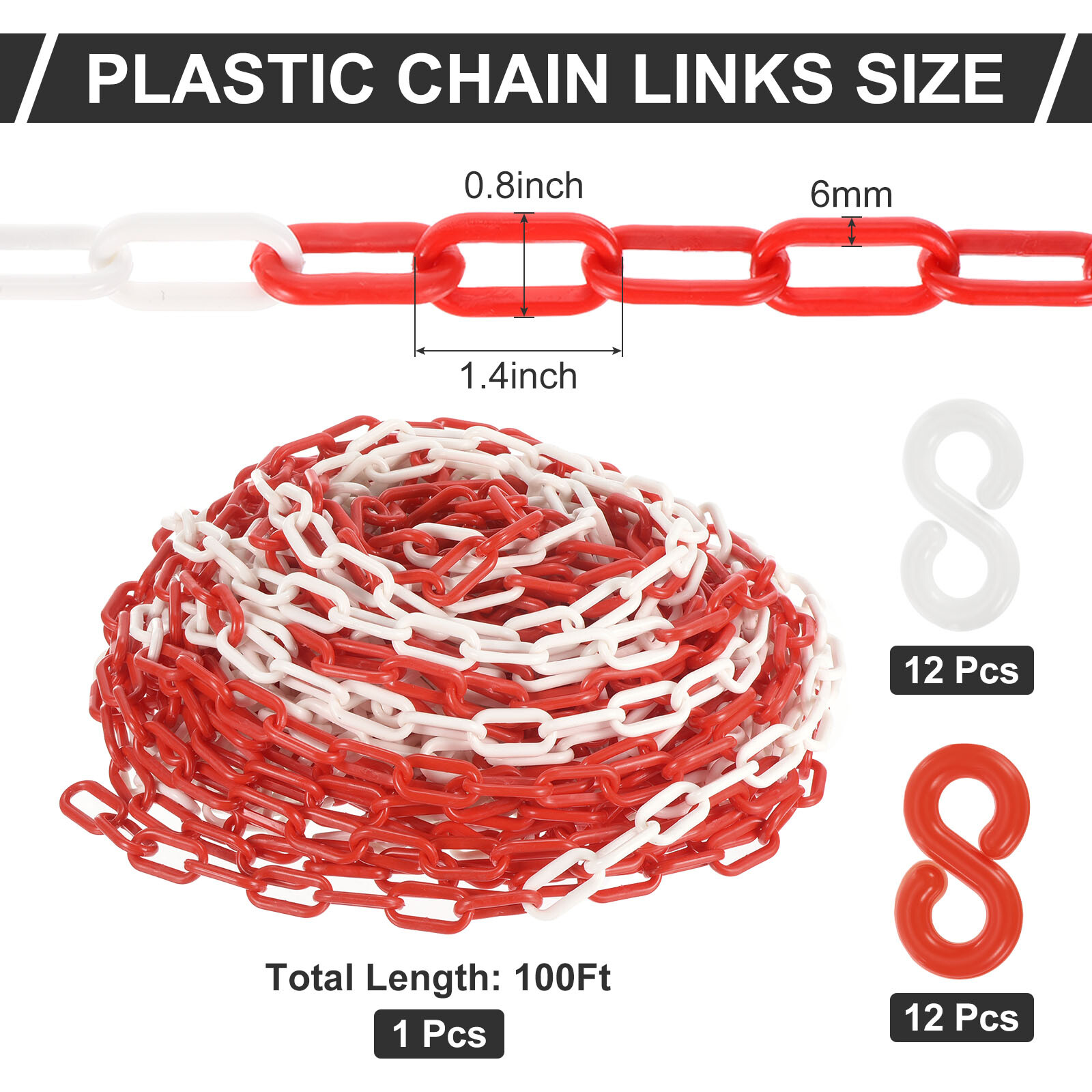 Plastic Chain Links 100 Foot Safety Barrier Chain Red White