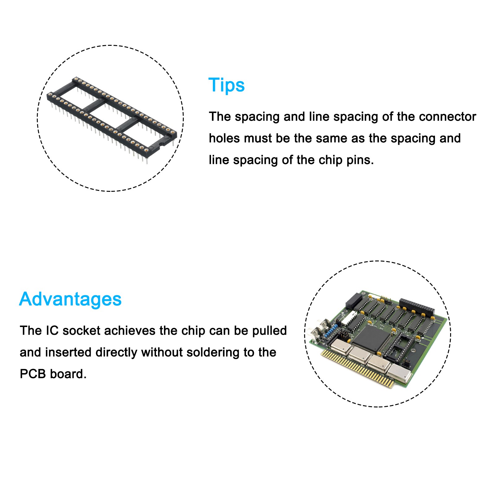 4 x DIP IC Chip Socket Adapter Round Pin 48P 2.54mm Pitch IC 15.2mm