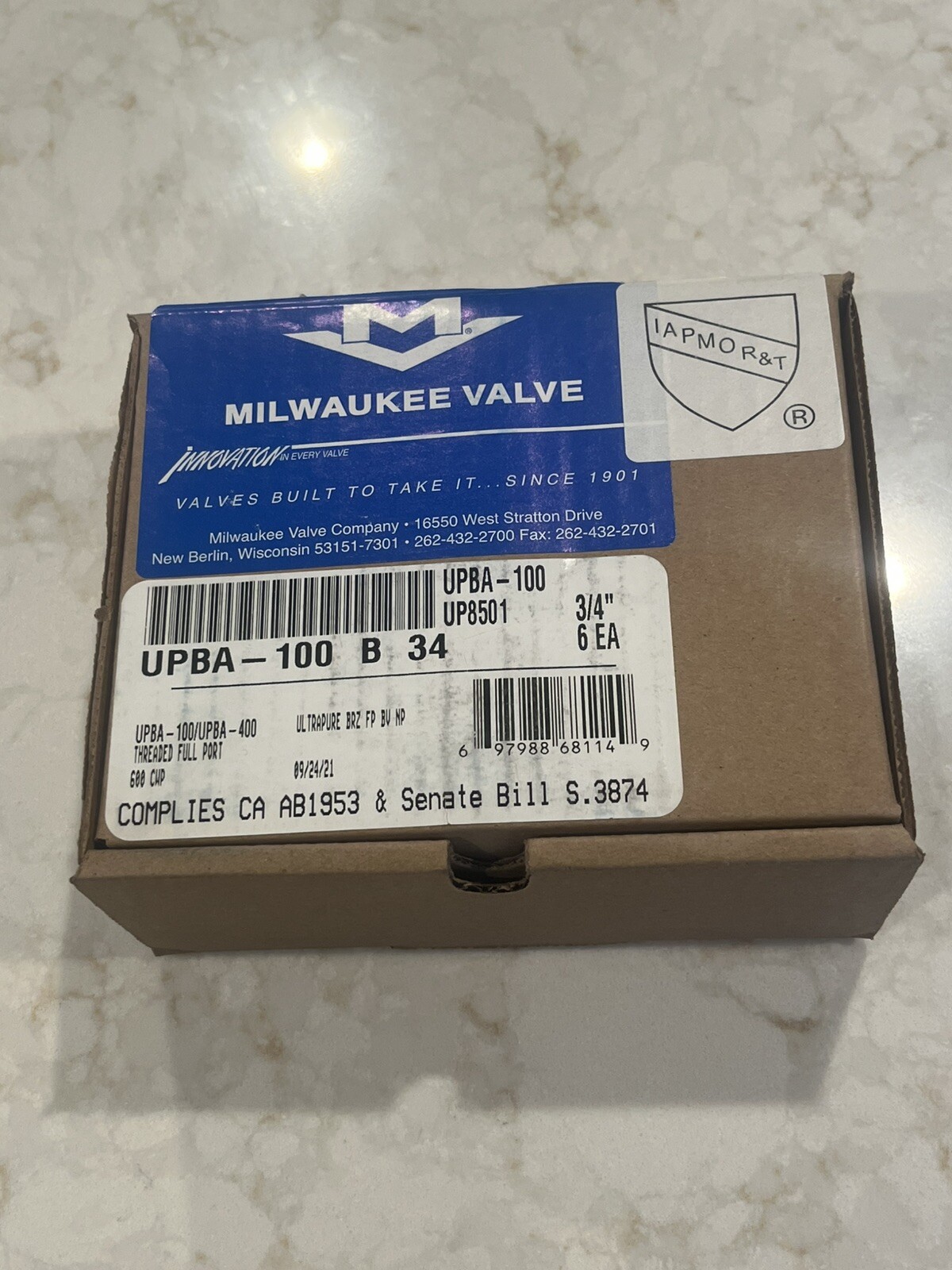 BOX OF 6 Milwaukee Valve UPBA100 3/4″ LF Bronze Standard Port Ball Valve 600 WOG