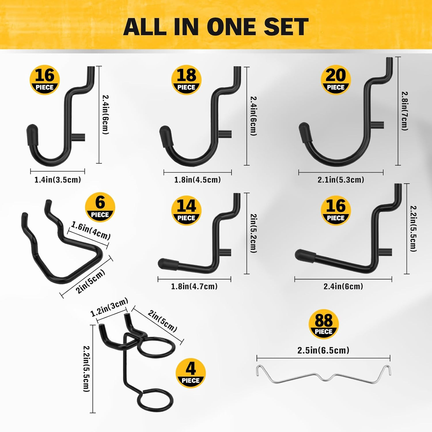 200-Piece Extra Thick Pegboard Hooks Set, 1/4″ Heavy Duty Black Peg Board