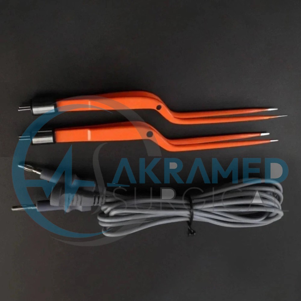 Bipolar Bayonet Forceps 0.5 & 1.5 mm, 20 cm Non Stick w/ Reusable Cable