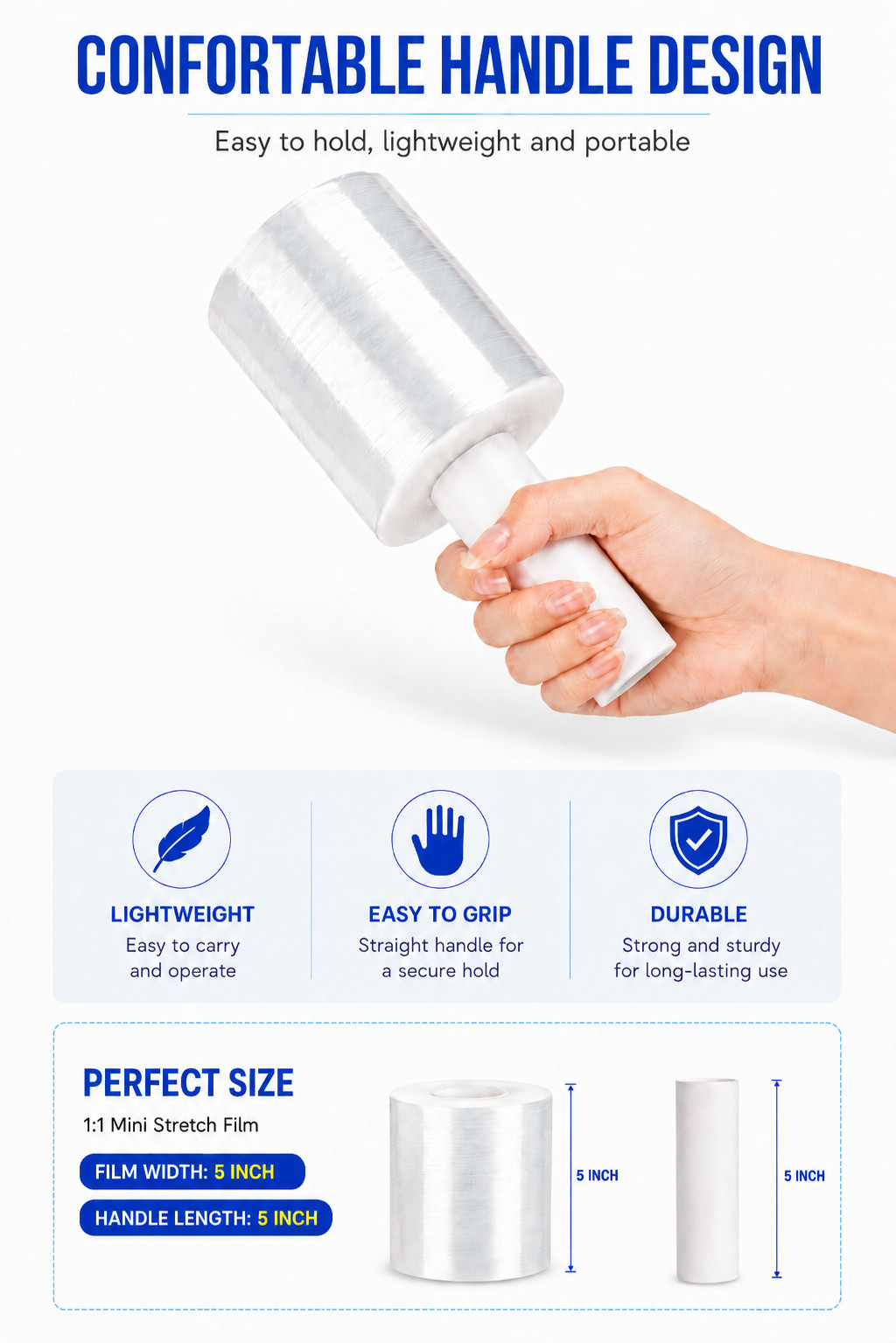 2/8/16 Rolls 5 in. x 1200 ft. Stretch Hand Wrap Clear Cling Plastic Wrap