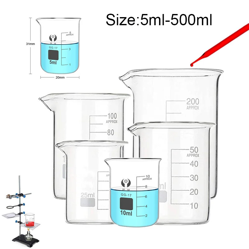 1-7PCS New 5/10/25/50/100-500ml Pyrex Glass beaker Borosilicate GG 17 Graduated