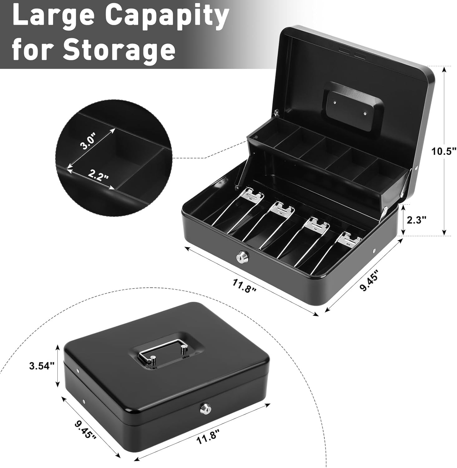 Cash Box with Key Lock–0.7Mm Thick Metal Money Box for Flea Market Vendors, Craf
