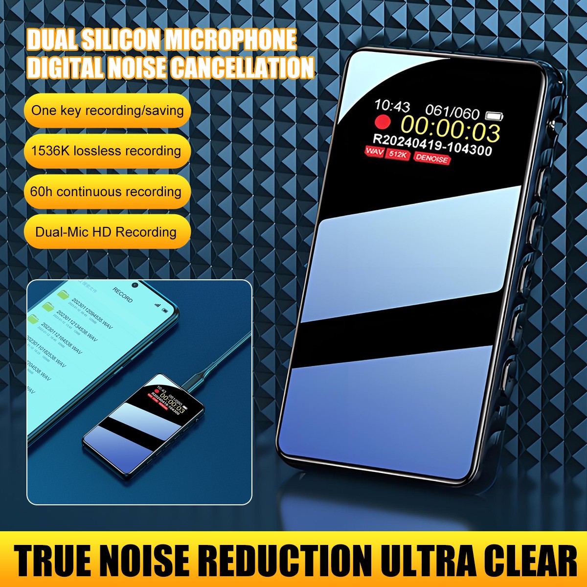 32GB Voice Recorder One-Touch Recording Color Screen for Lectures Meeting 60Hrs