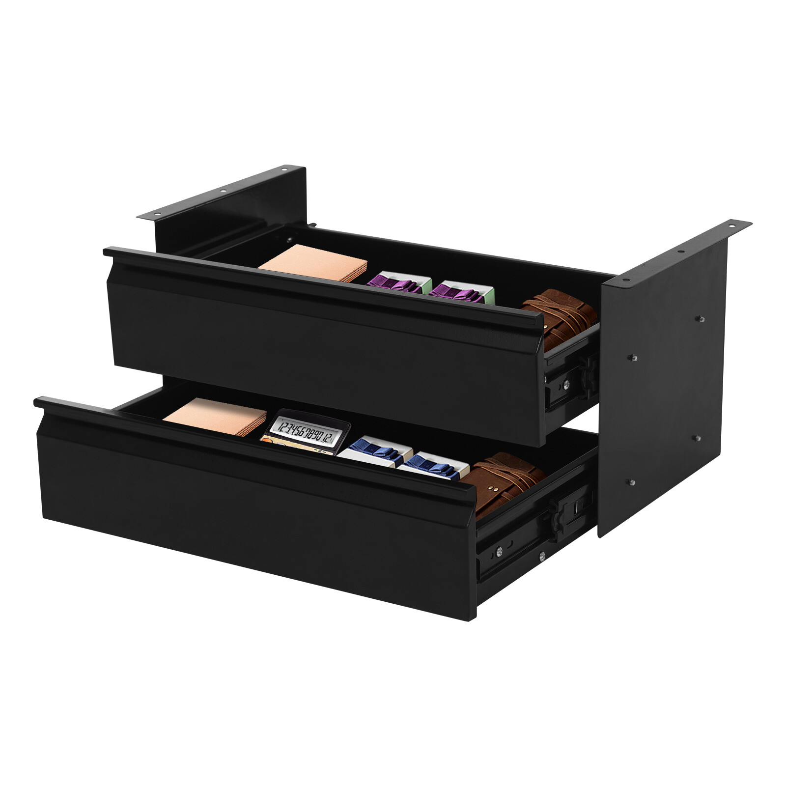 2 Layer Steel Under Desk Drawer Slide Out Dual Tier Under Desk Drawer Organizer