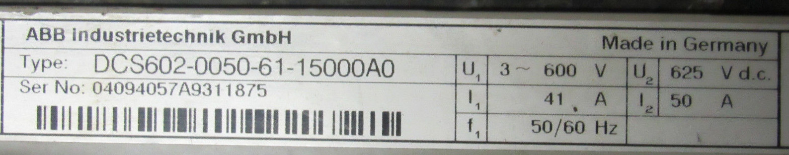 ABB DCS 600 DCS602-0050-61-15000A0 DC MOTOR DRIVE 600VAC 625VDC 41/50A *XLNT*