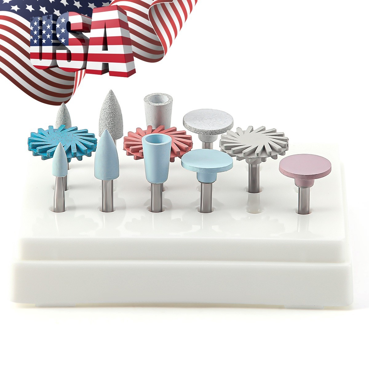 AZDENT 12Pcs Dental Composite Polishing Burs Kit RA Silicone Polisher 2.35mm