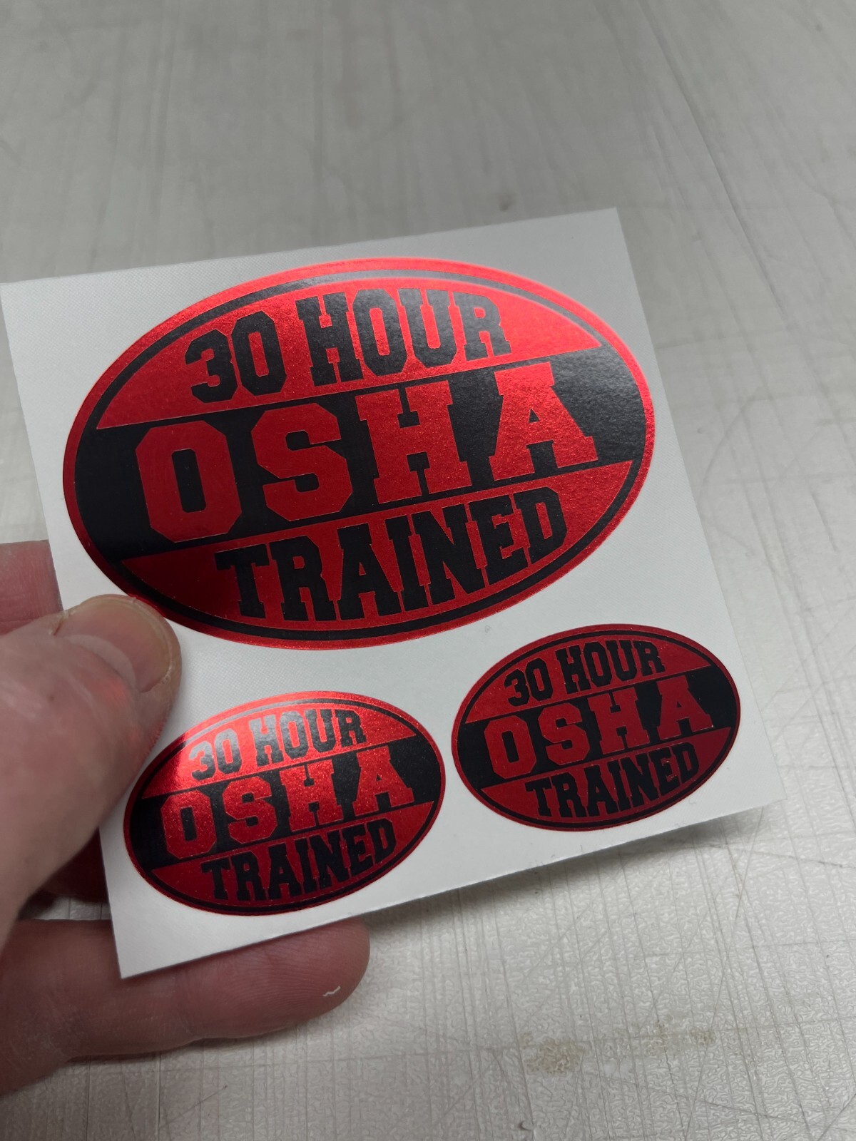 OSHA Hard Hat Stickers 30 Hour OSHA Trained Safety Decals Red Metallic – 3 for 1