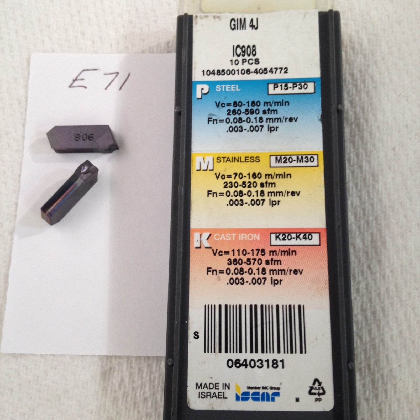 9 NEW ISCAR GIM-4J CARBIDE INSERTS. GRADE IC908. ISRAEL MADE (E71)