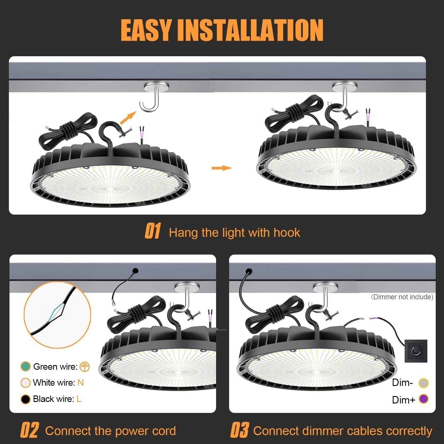 4PACK 240W UFO LED High Bay Light Garage Warehouse Commercial Lighting Dimmable