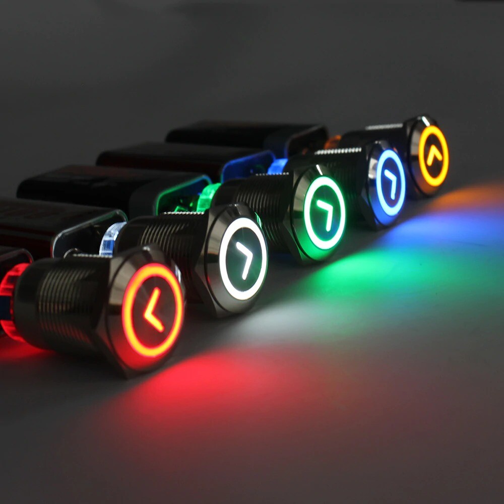 19mm Arrow L Type Momentary Push Button LED Latching Car Waterproof Illuminated
