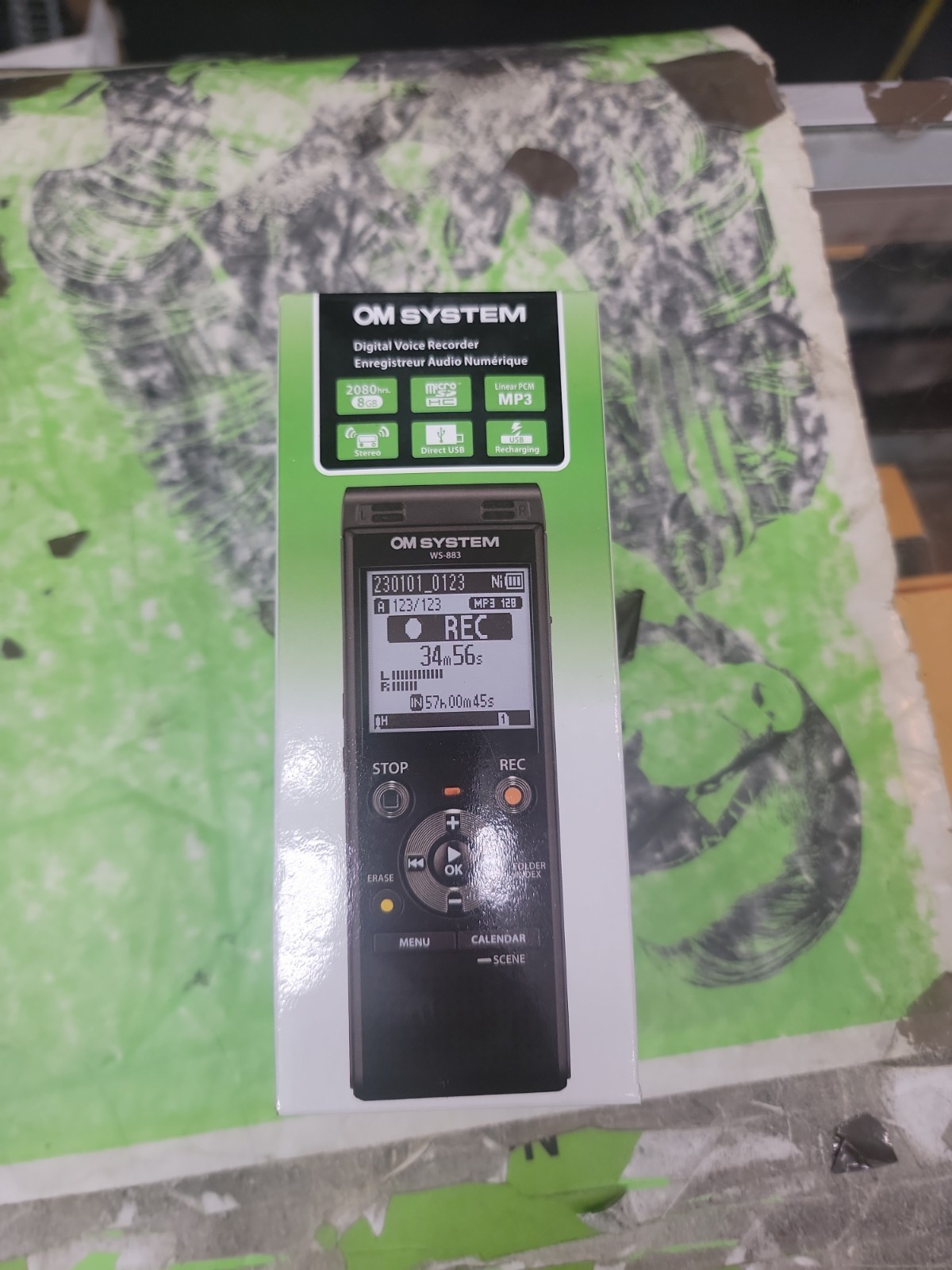 OM SYSTEM WS-883 8GB Digital Stereo Voice Recorder with USB Charging Black