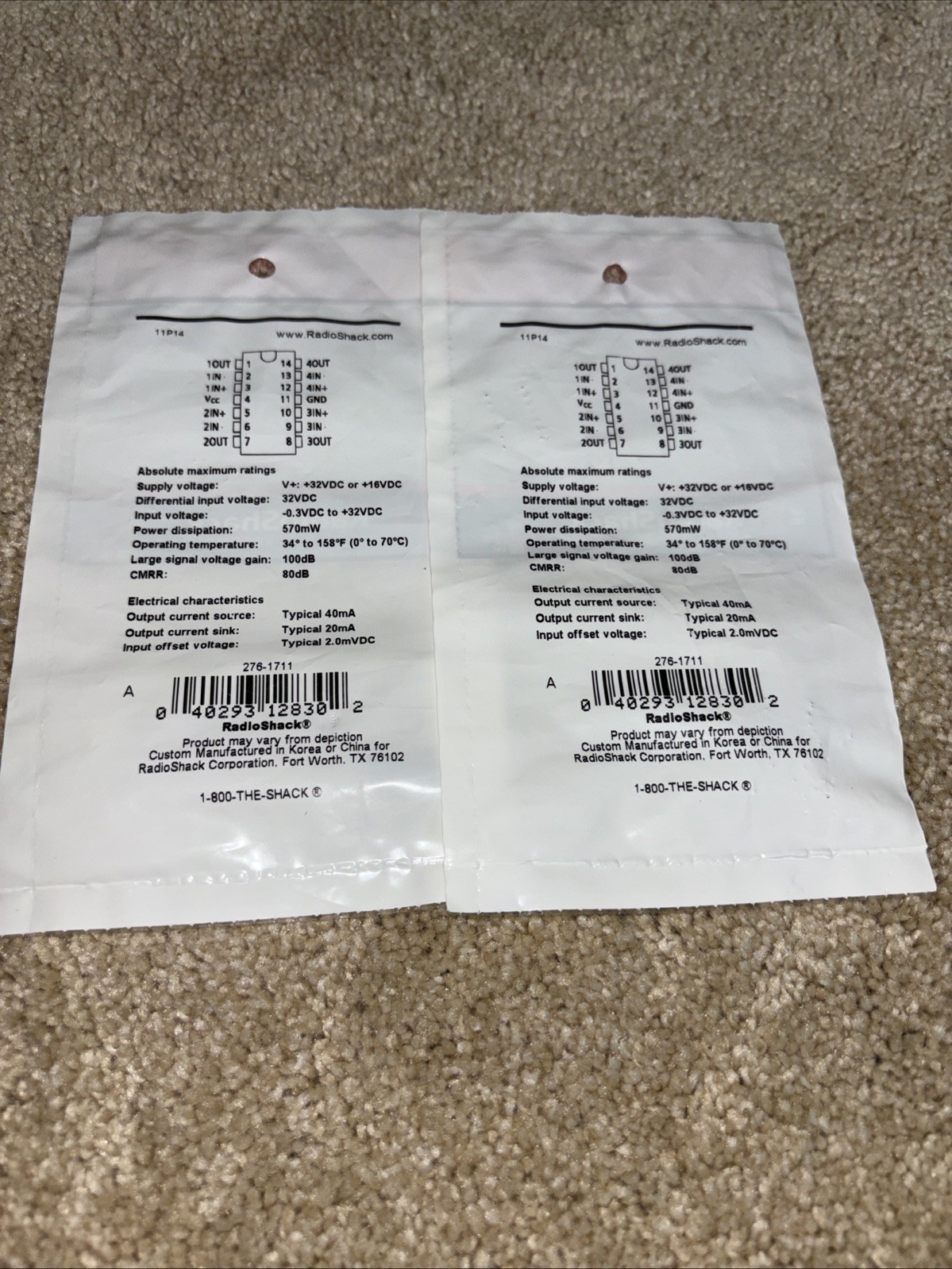 Radio Shack 276-1711 LM324 Quad OP Amp High Gain OP Amps
