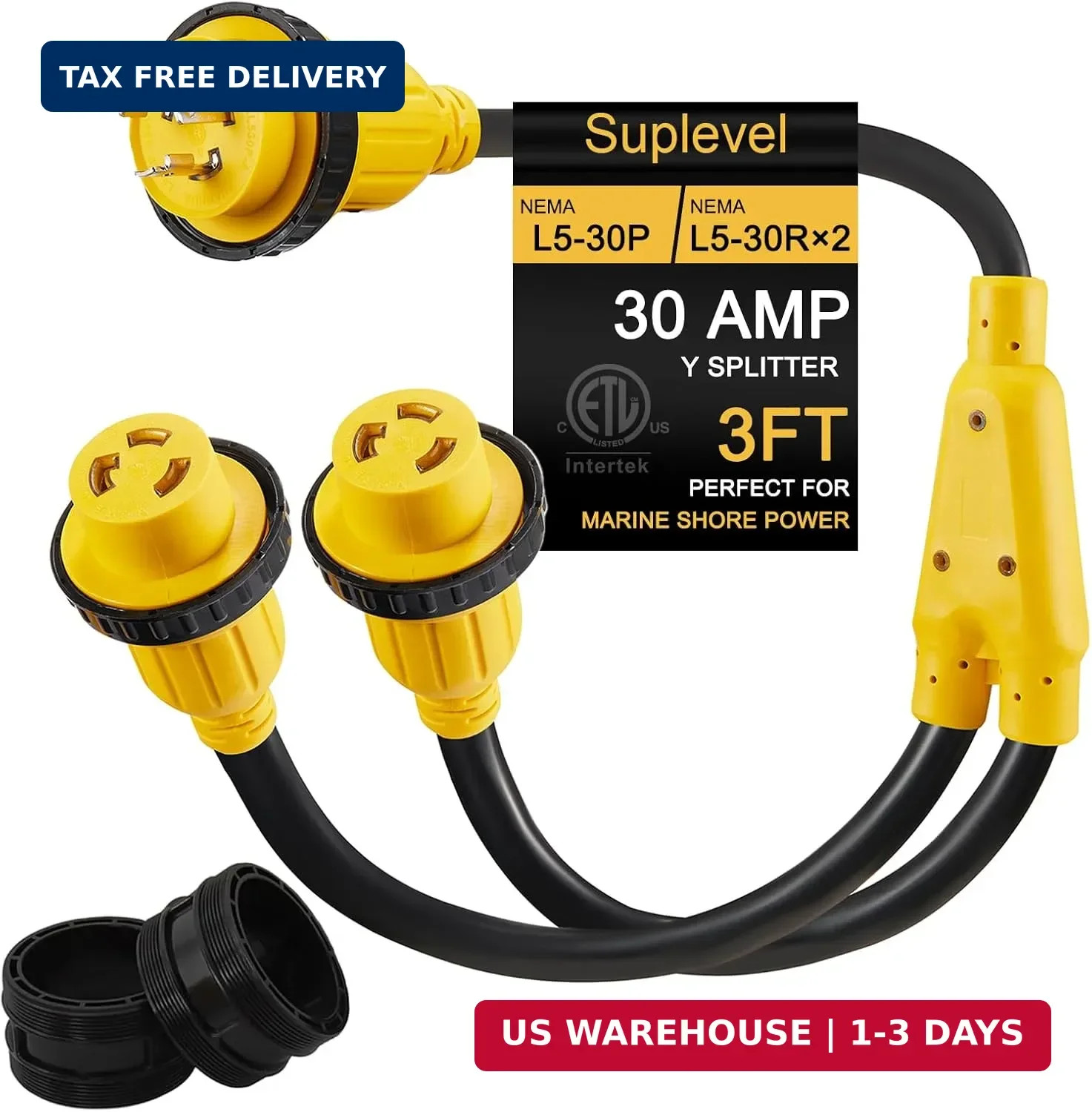 30 Amp Marine Shore Power Adapter, L5-30P Y Splitter to (2) L5-30R | L5-30P Male