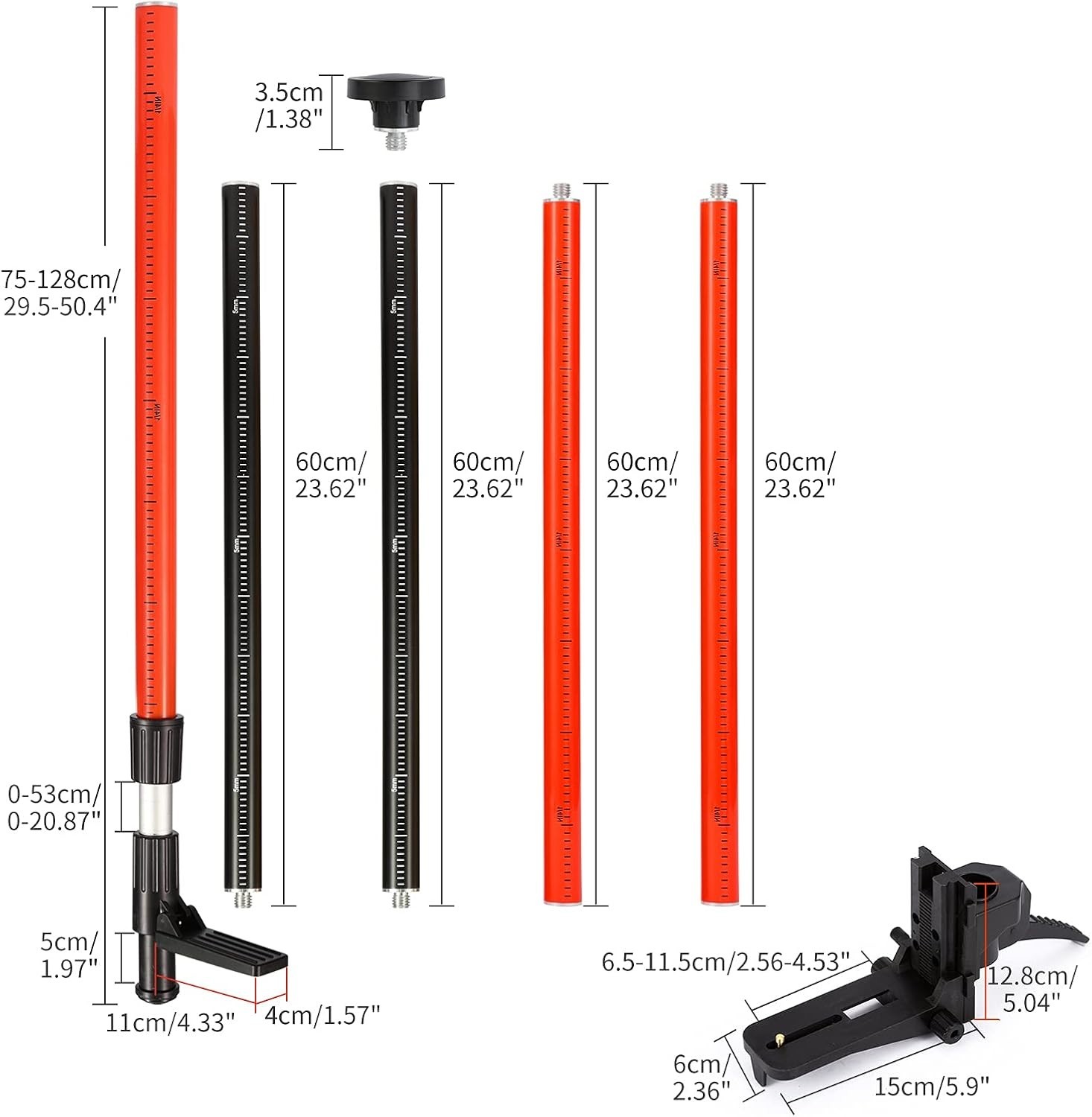 Telescoping Laser Level Pole, 12 FT/3.7 M Tripod Laser Pole with Adjustable M…
