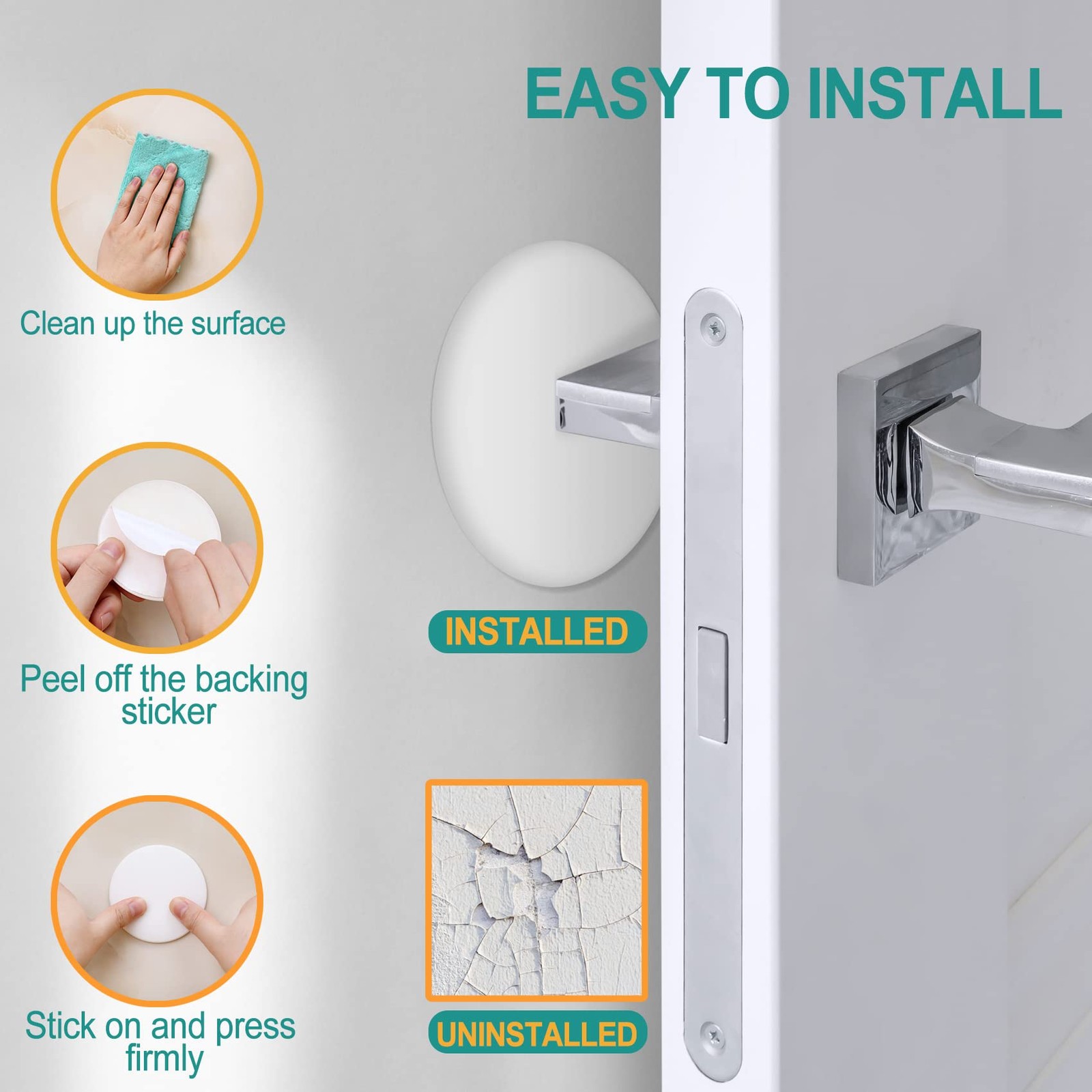 [3.15″] Door Stoppers Wall Protector, 6 Pcs Large Size 3.15″ (6 PCS), White