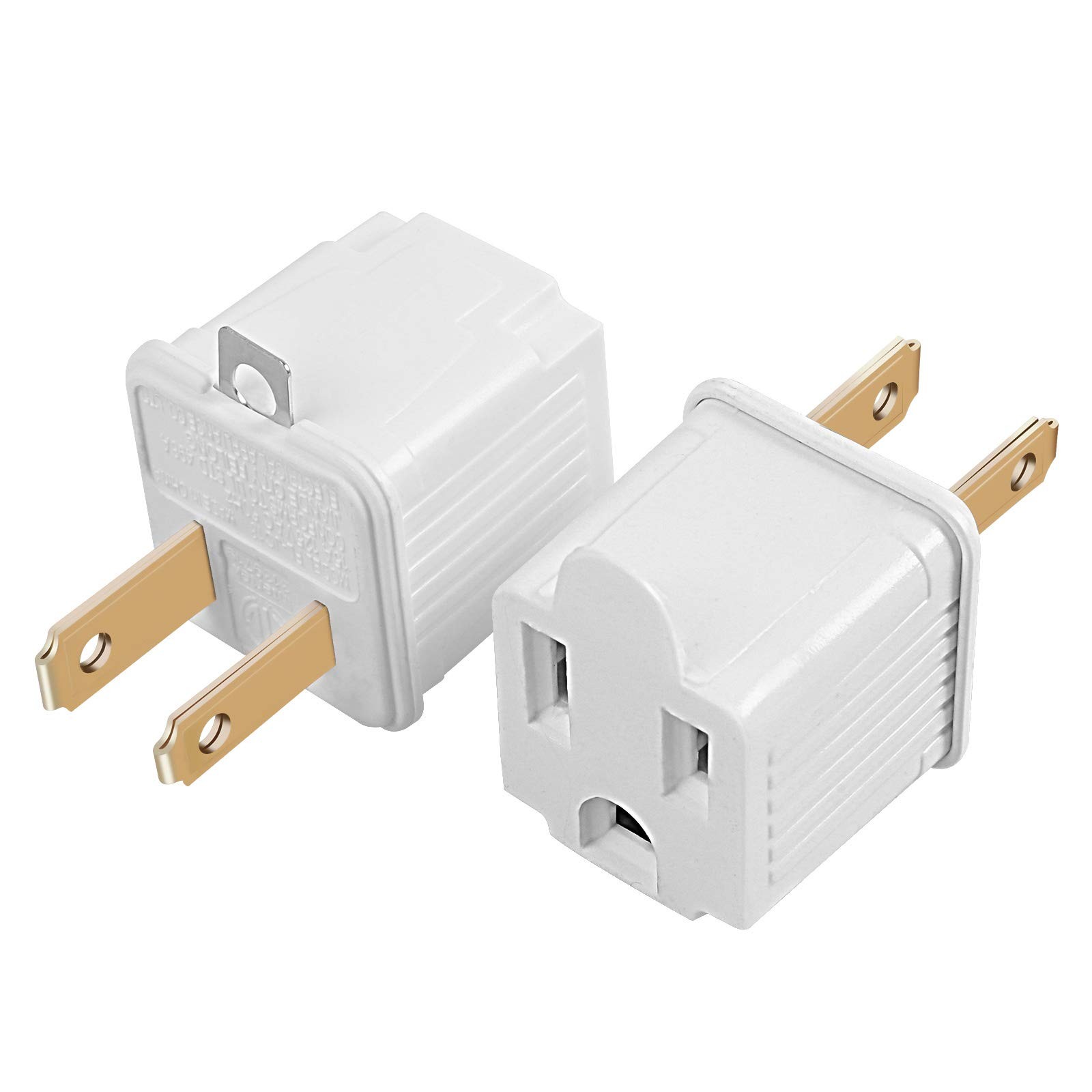 TENINYU Grounded Adapter 3-Prong to 2-Prong Outlet Converter – 2 Pack, White