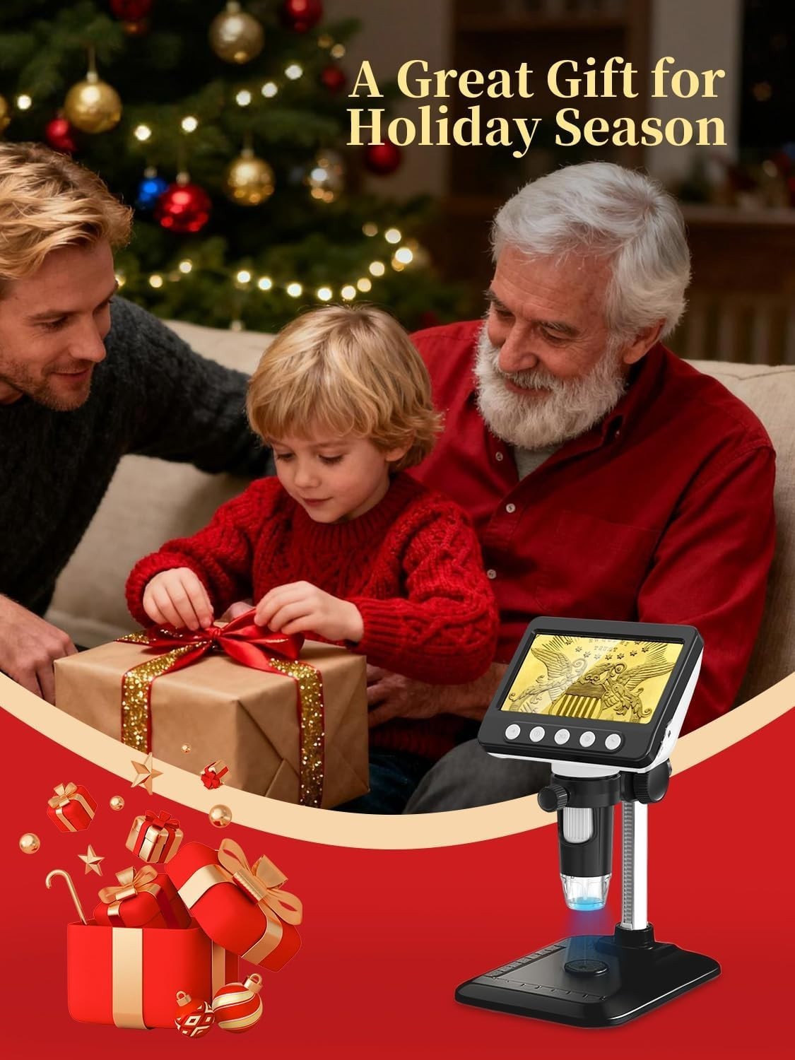 4.3″ LCD Digital Coin Microscope 1000X Magnifier with 8 Adjustable LED Lights