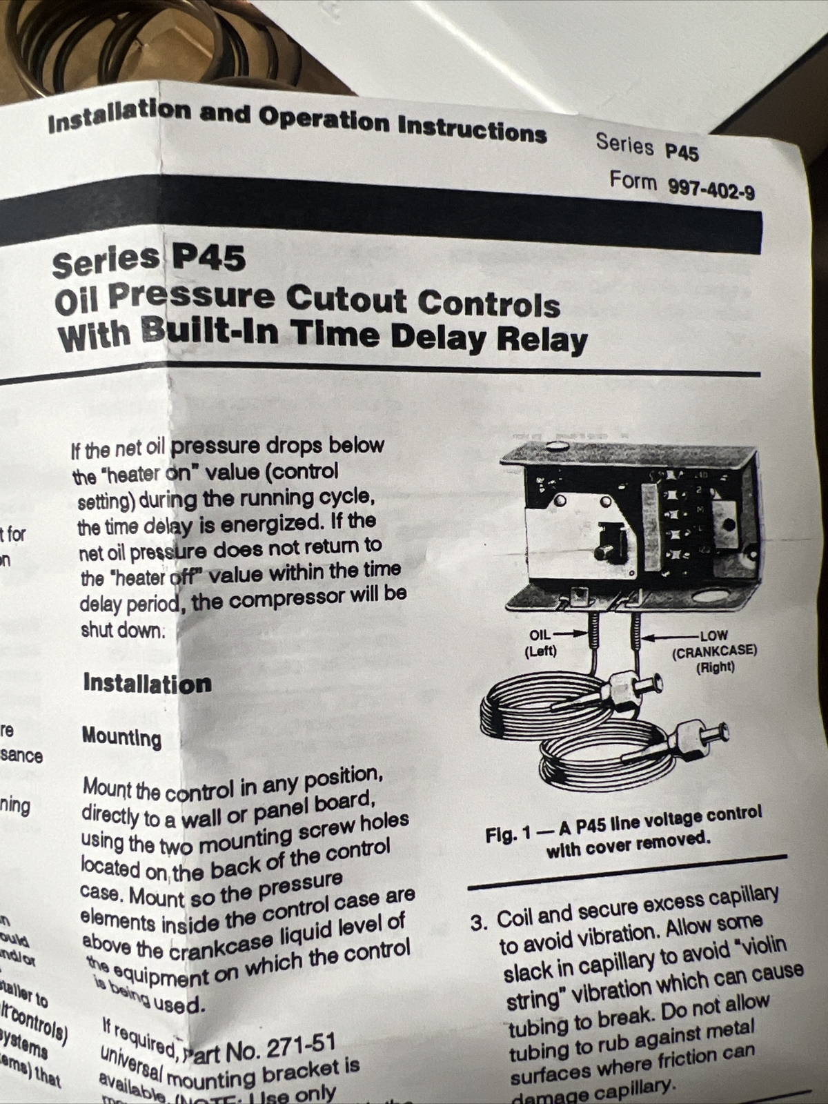 Johnson Controls P45NCA-12 Lube Oil Protector. New In Box.