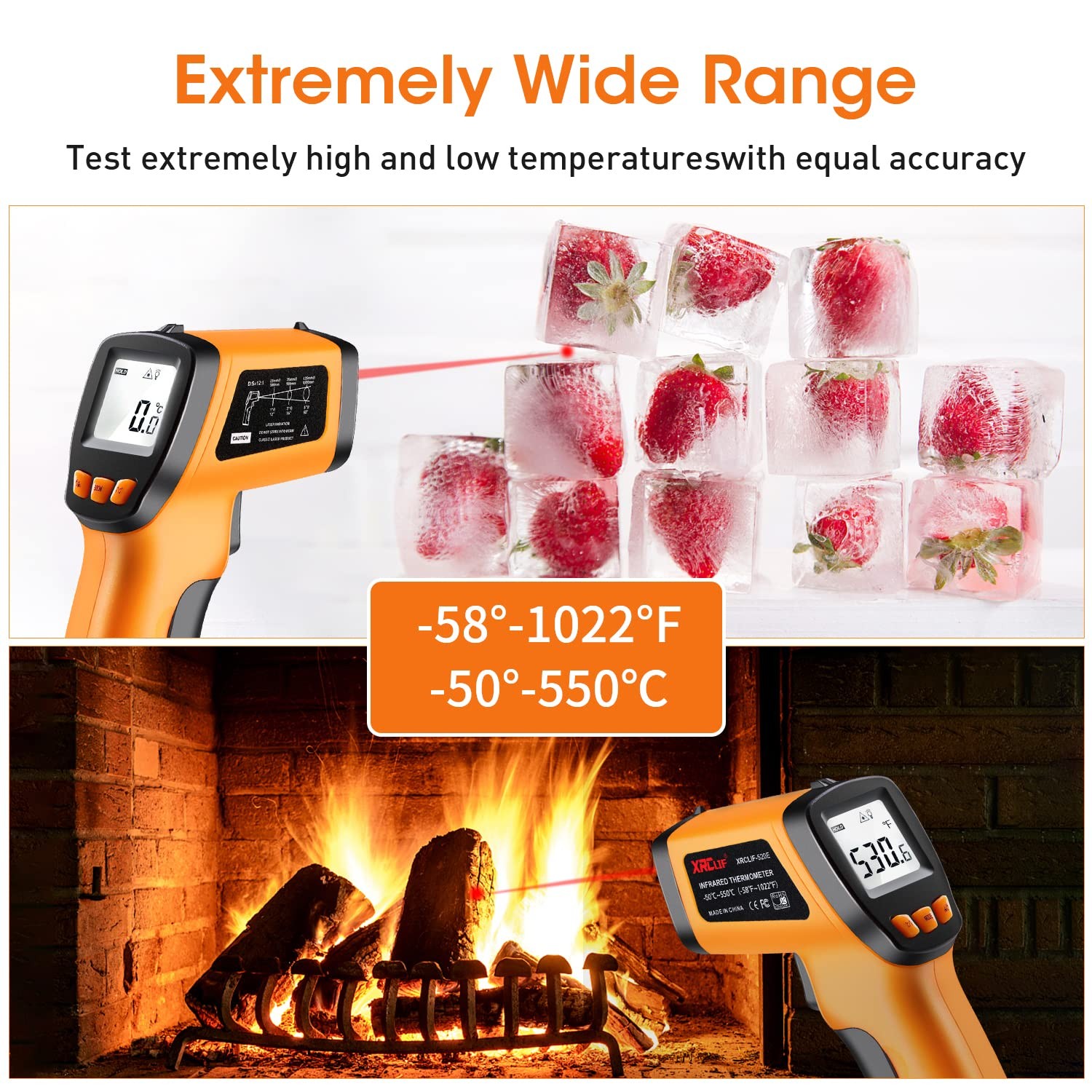 XRCLIF Infrared Thermometer Gun -58°F to 1022°F, 4 Piece Set, -58°F~1022°F