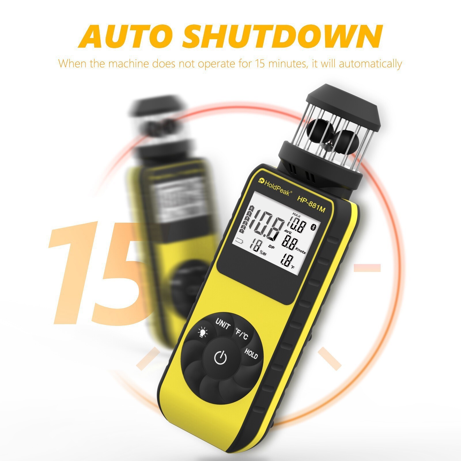 Cup Anemometer, Wind Speed/Temp, 5 Units Backlight Data Hold Max/Avg, Air Flow