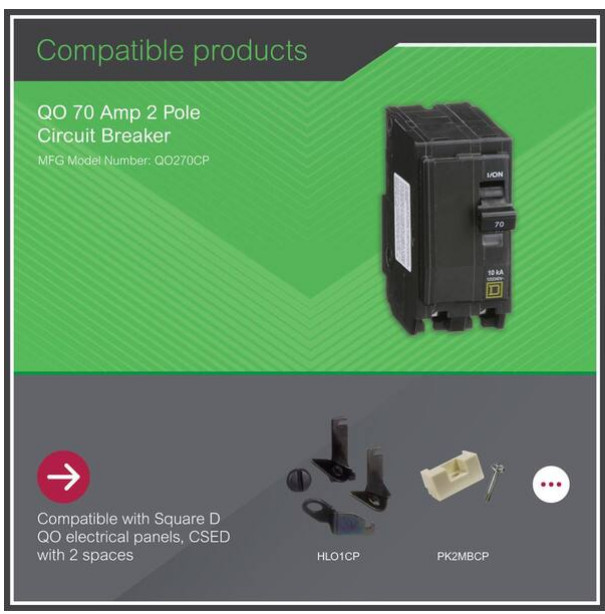 Square D QO 70 amps Plug In 2-Pole Circuit Breaker