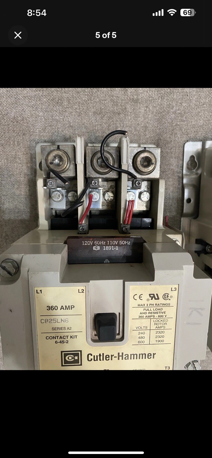Cutler-Hammer C825LN6 Ser A2 360A 3P 600V / 120V Coil Contactor Free Shipping