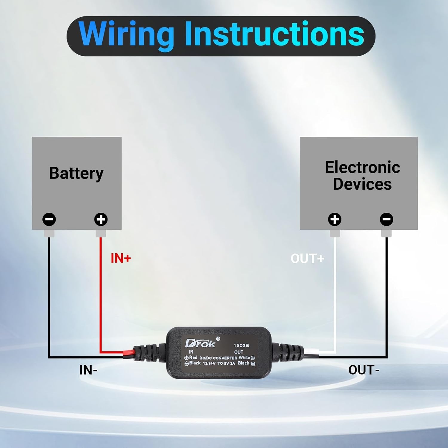 DROK 12V to 9V DC Converter, 11-32V 3A Buck 12V/24V