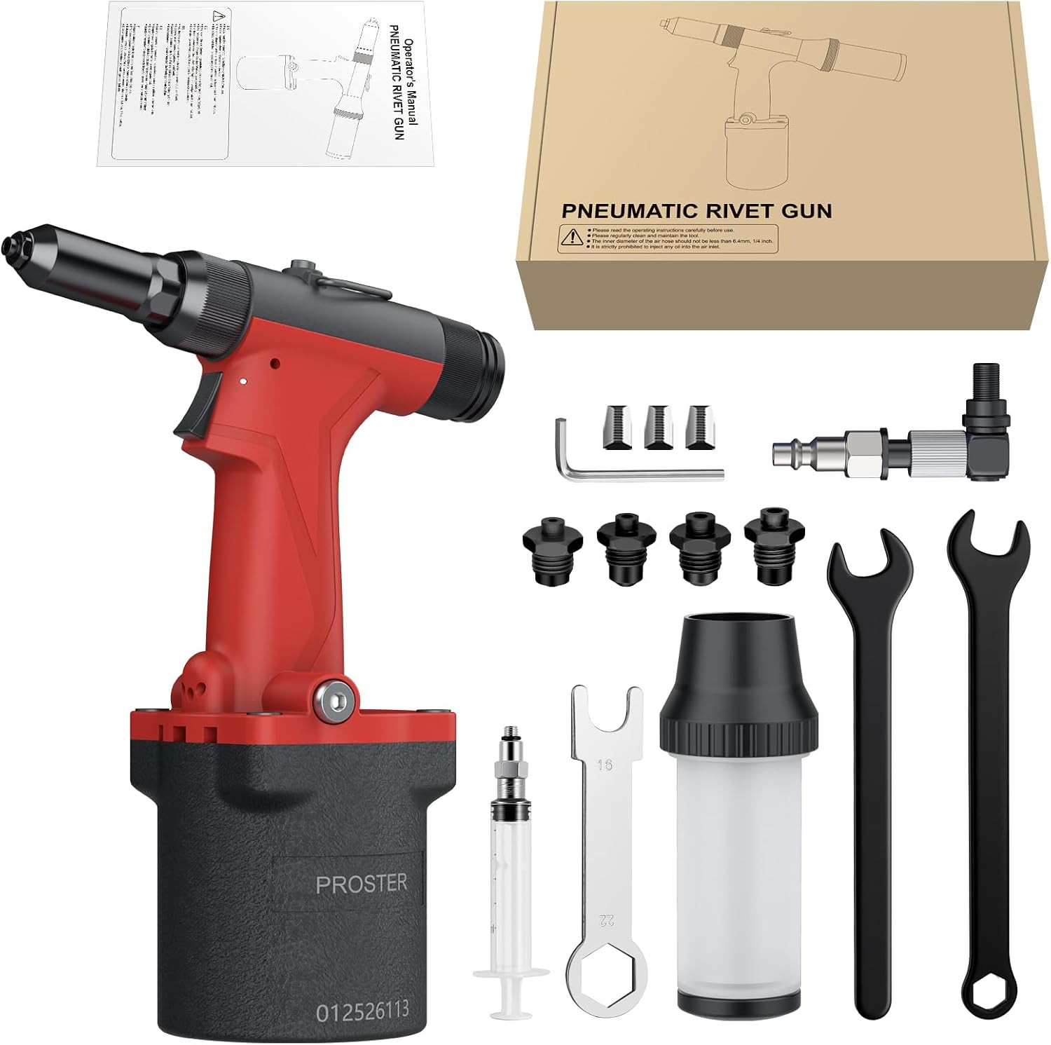 Pneumatic Rivet Gun, 4500LBF Heavy Duty Air Hydraulic Riveter Tool with 4 Interc