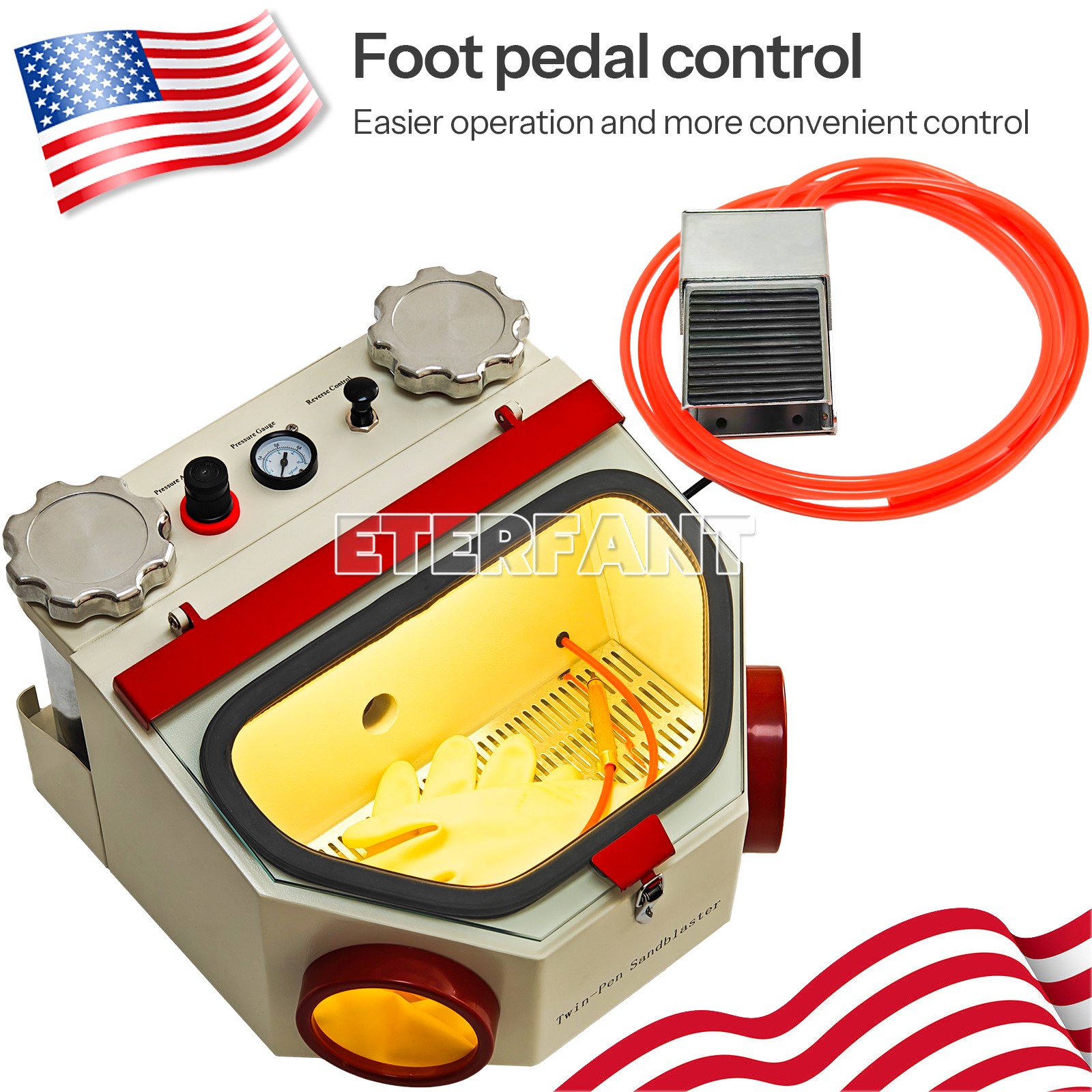 ETERFANT Dental Lab Twin Pen Sandblaster with LED Strip Light 2 Aluminum Tanks