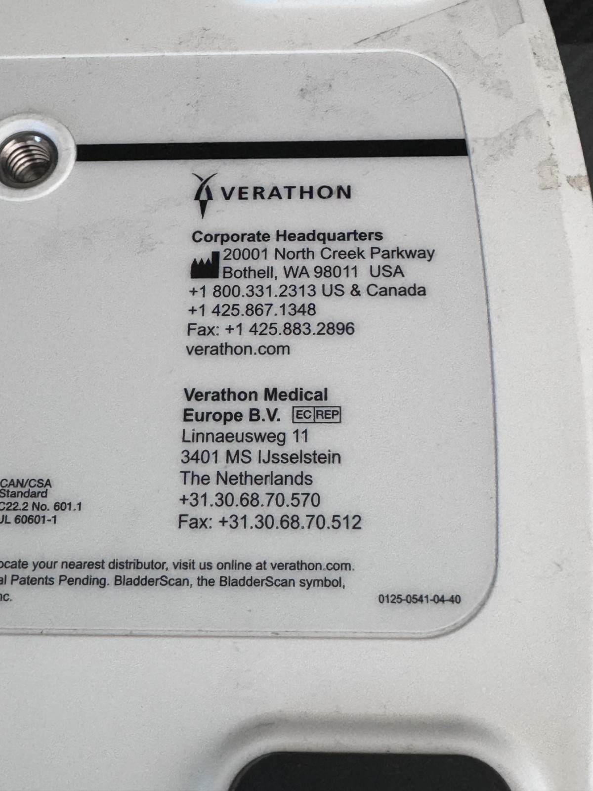 Verathon BladderScan BVI 9400 REF 0570-0190 w/ Probe & Battery