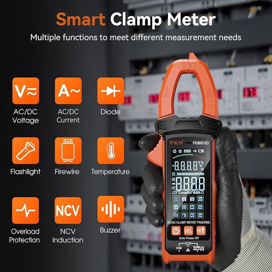 FKM Digital Clamp Meter Multimeter 6000 Counts Amp Voltage Tester