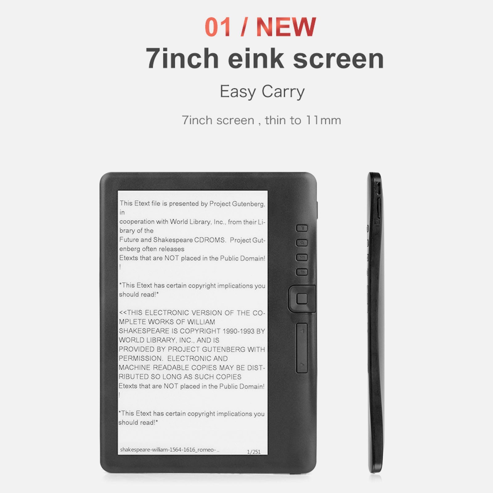 E Reader 7in Color TFT LCD 16:9 Screen HD 800×480 380MHz Black Protective C KGEO