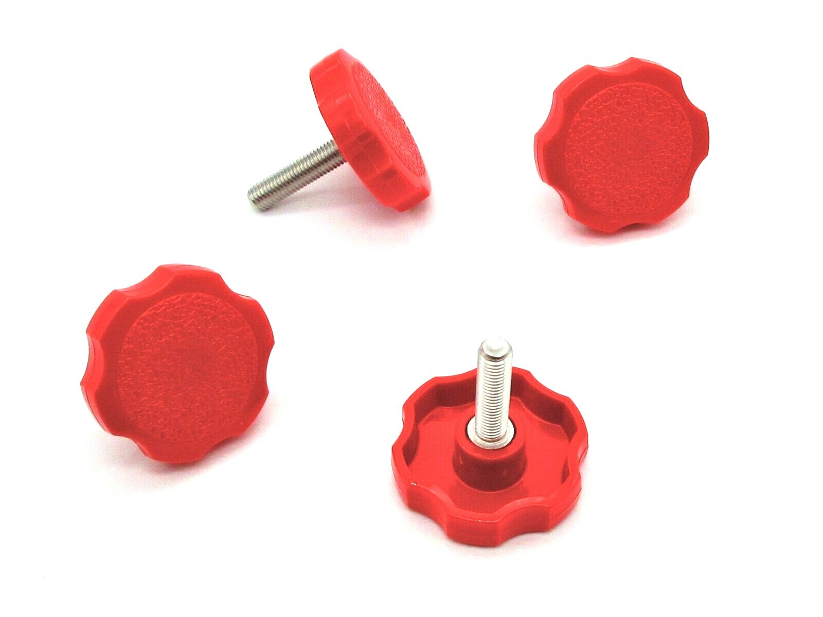 1/4-20 Red Male Clamping Knobs w Large Fluted 6 Lobe Knob Various Lengths & Qty