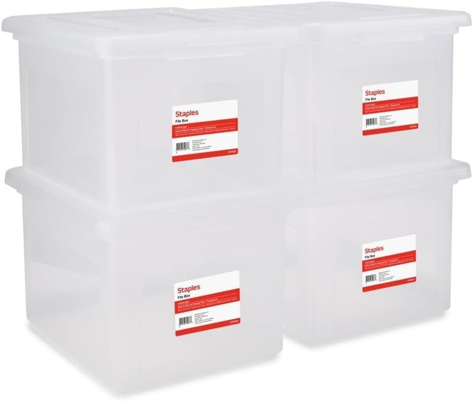 Plastic File Box with Snap Lid, Letter/Legal Size, Clear, 4/Carton | Stackable S