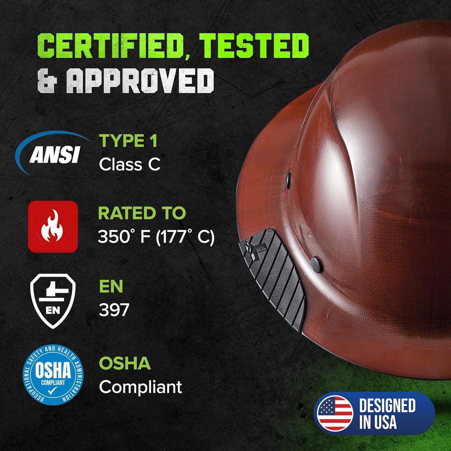 SAFETY Dax Fiber Resin Full Brim Safety Helmet/Hard Hat | 6 Point Suspensi