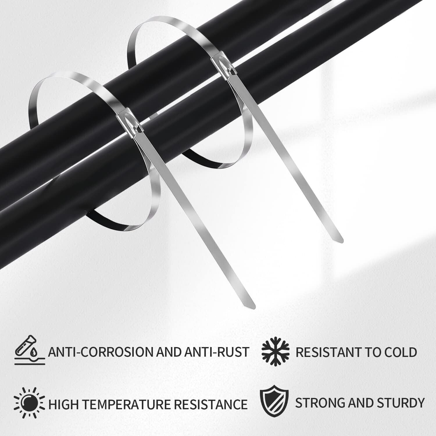 100pcs 304 Stainless Steel Metal Zip Ties Heavy Duty Self-Locking Cable Ties