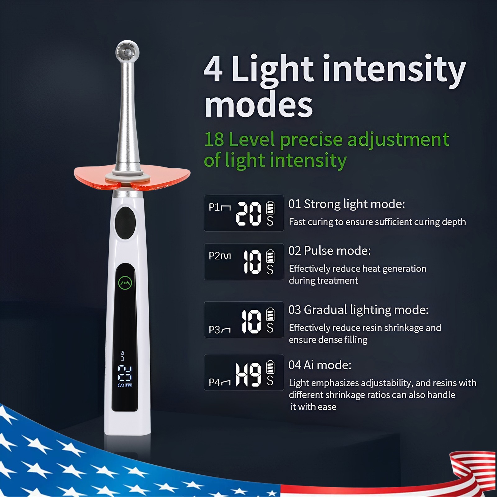 Dental Wireless Cordless LED Cure Curing Light Lamp 2400mw 5W Tool Resin 1 Sec