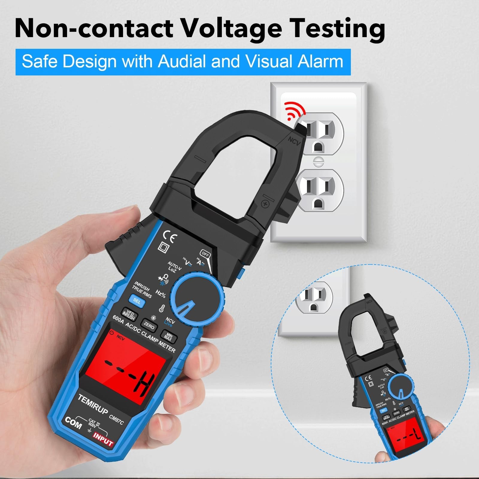 Digital Inrush Clamp Meter 600A Multimeter, True RMS, NCV AC/DC Voltage Current