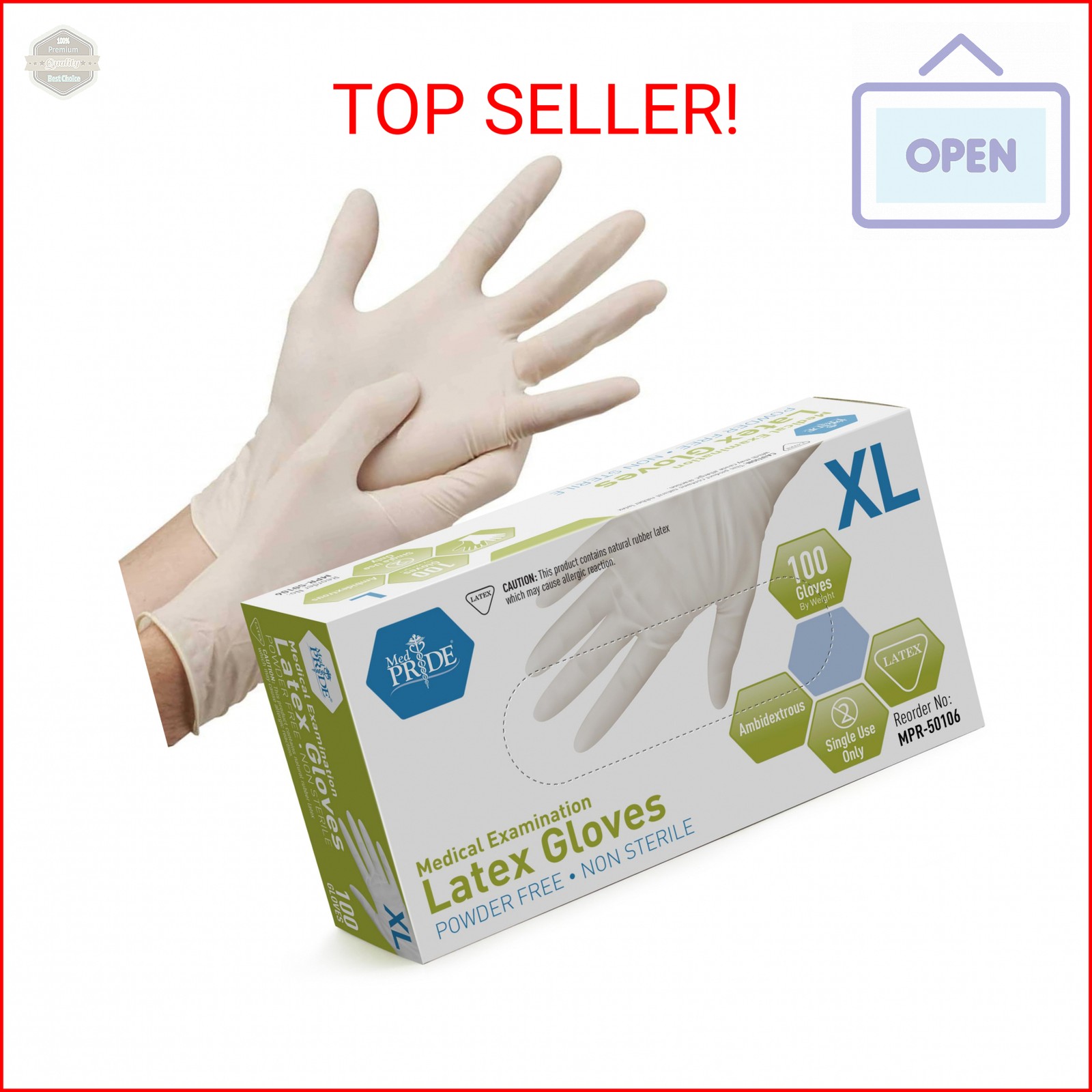 MED PRIDE Medical Latex Examination Gloves (X-Large, 100-Count) Ultra-Strong 5 m