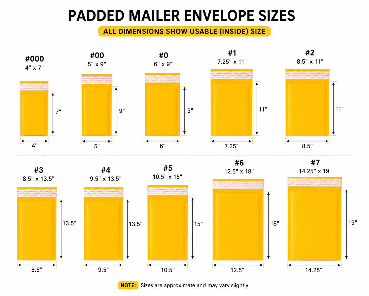 Kraft Bubble Mailers Self-Seal Padded Envelopes Shipping Bags Yellow color