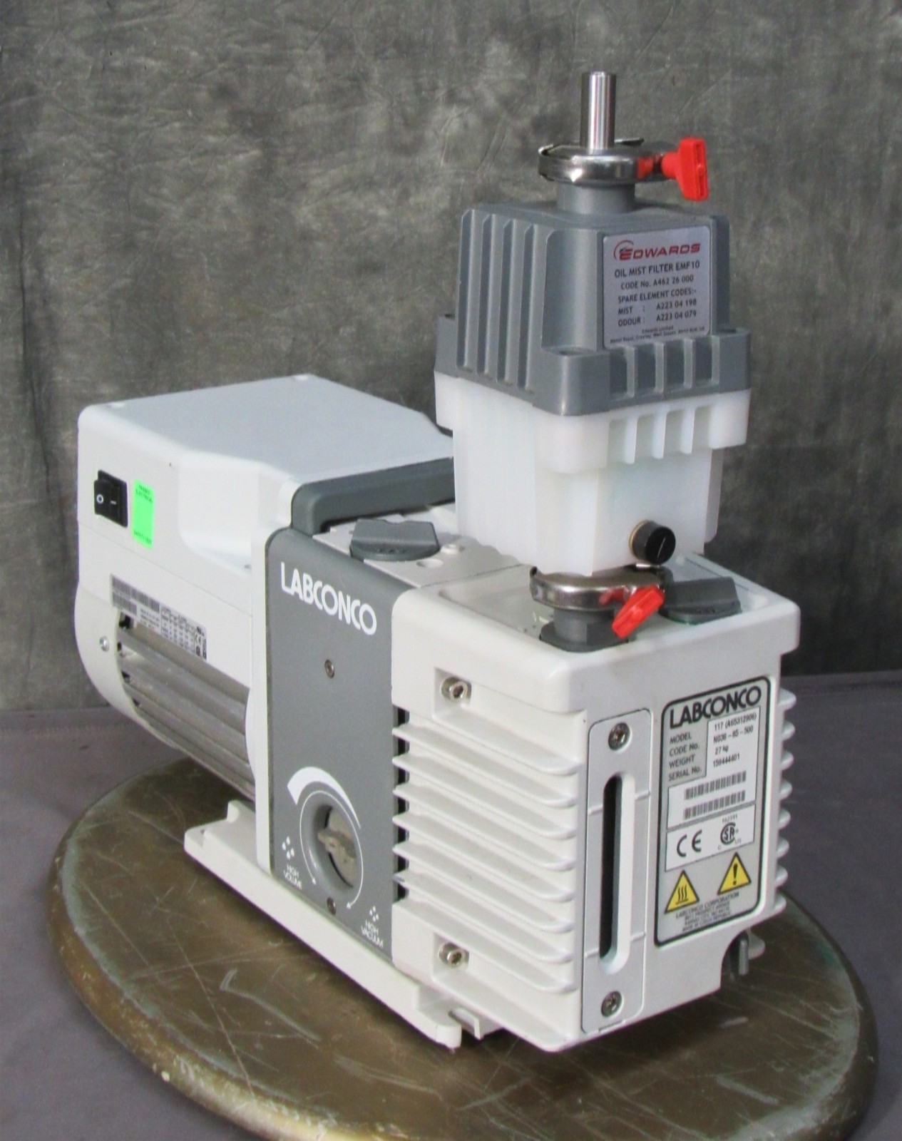 LabConco 117 Rotary Vane Vacuum Pump & Mist Filter; WARRANTY