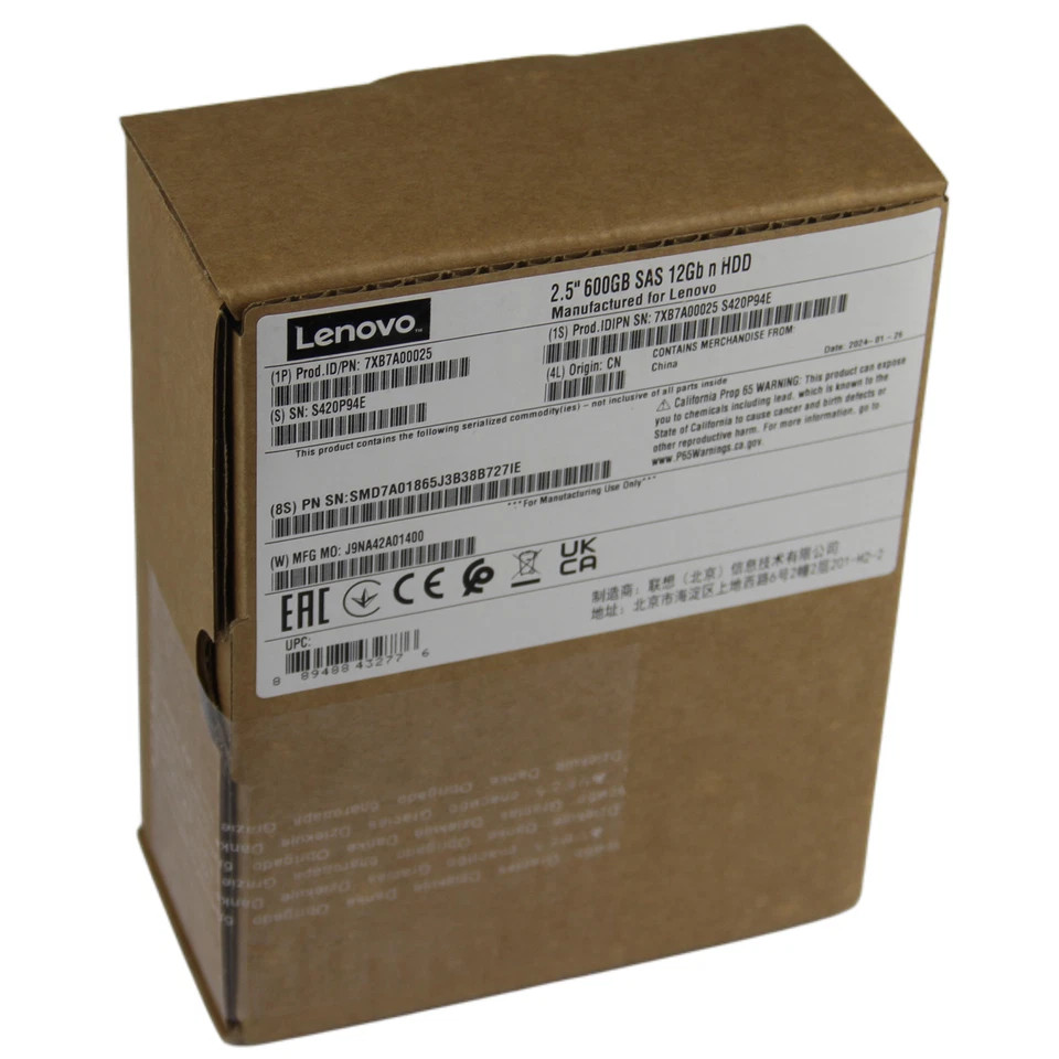 New 7XB7A00025 For ThinkSystem 2.5″ 600GB 10K SAS 12Gb Hot Swap FRU 00YK014