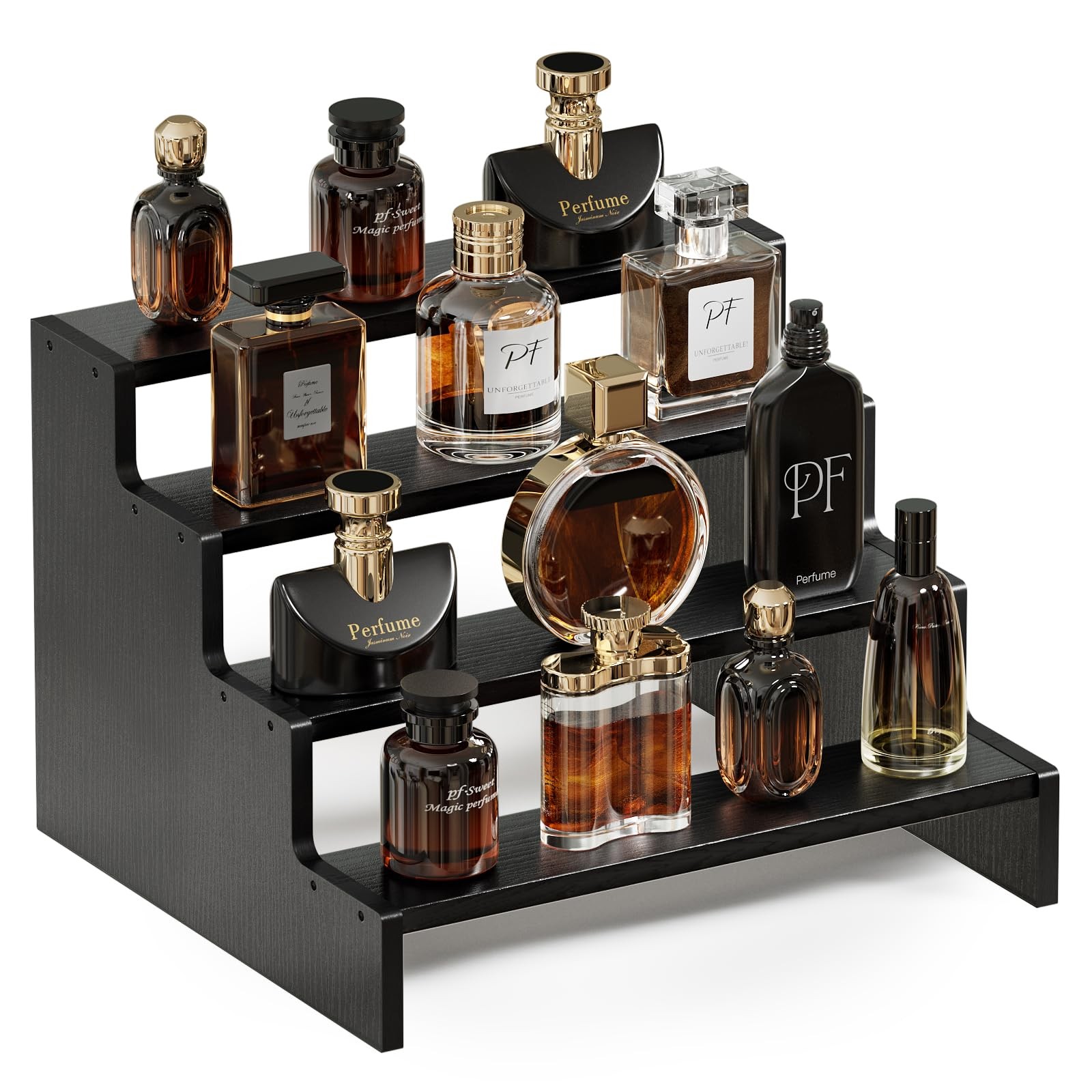 ProCase Wooden Cologne Organizer for Men, 4 Tier 4-Tier (9.45″ Height), Black