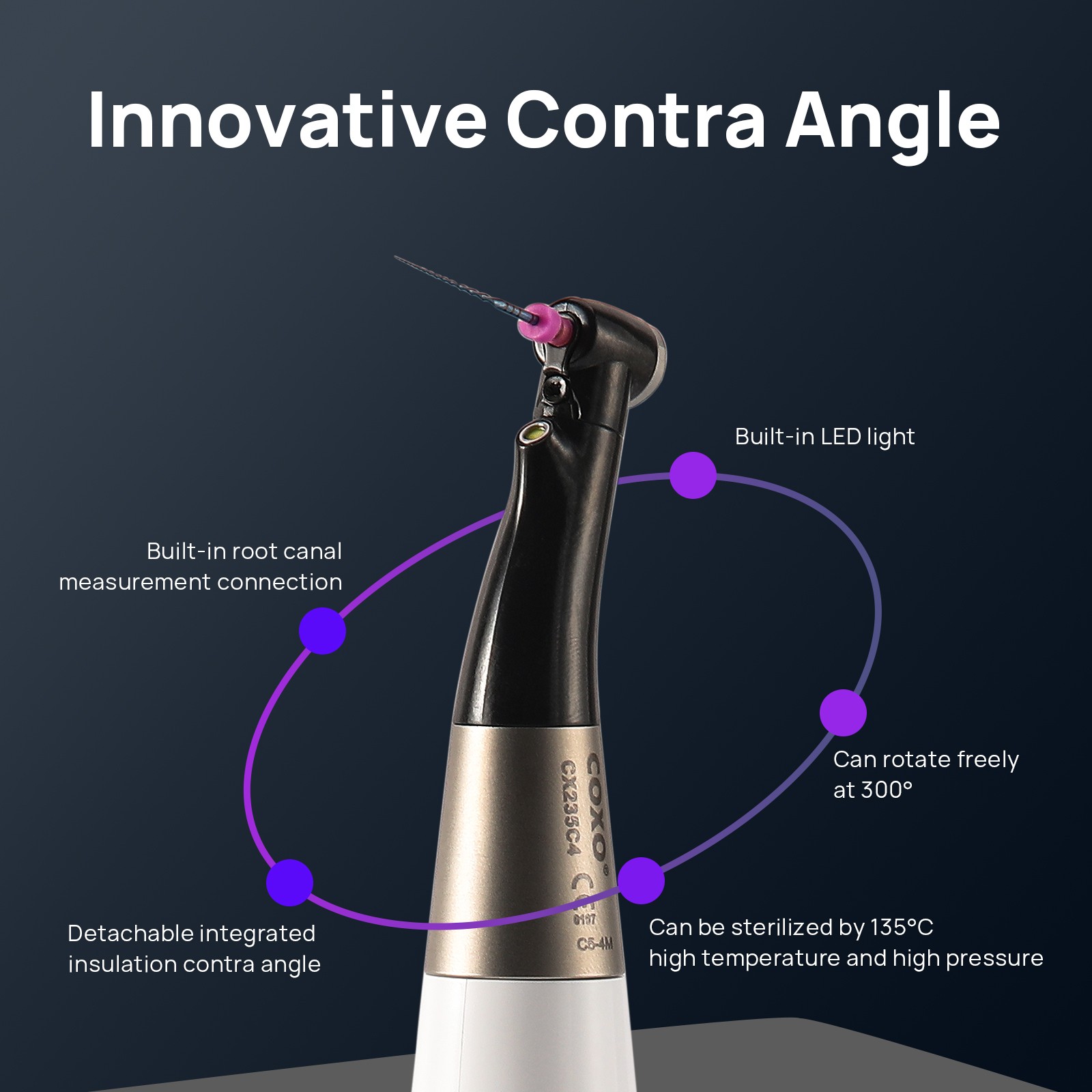COXO Dental Endo Motor with Apex Locator Built-in LED Detachable Contra-angle
