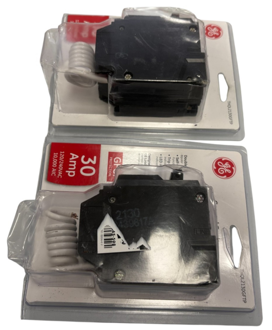 LOT OF 2-GE THQB2130, 30 Amp, 240 Volt, 2 Pole, Bolt-On Circuit Breaker